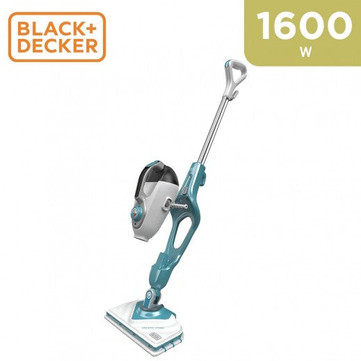 Black+Decker steam cleaner with 1600W rating on a white background