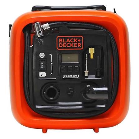 Black & Decker 12v 160 psi portable electric air inflator compressor for bike cars inflatables and sports balls orange/black