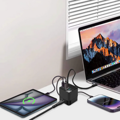 XPower GX65B 3 in 1 65W GaN PD Desktop Charger 2 Port Type-C cable - Black-4895246609270