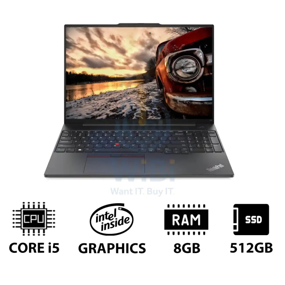 Lenovo ThinkPad E16 Gen 1 - 16.0" WUXGA / i5 / 8GB / 512GB (NVMe M.2 SSD) / DOS (Without OS) / Arabic/English / 1YW / Lenovo 15.6" Casual Toploader