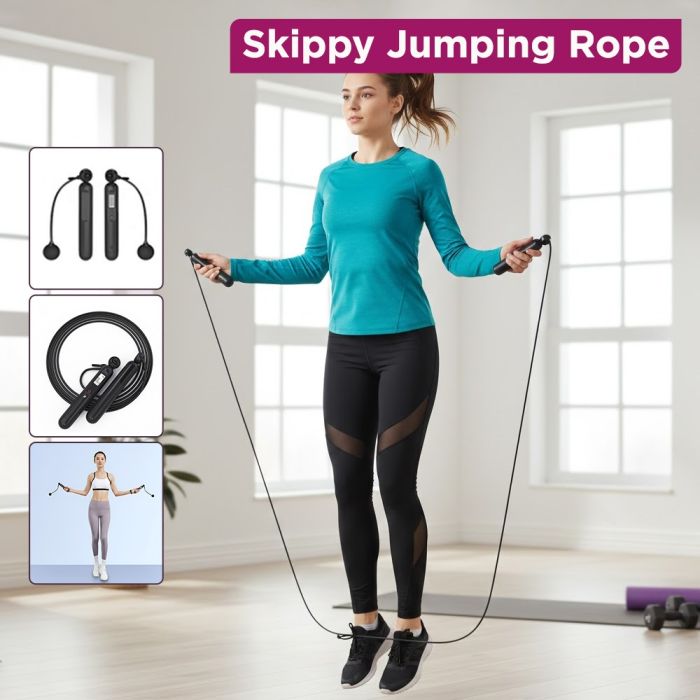 Black & Decker Lightweight PVC Jump Rope with LCD Display Adjustable and Smart Digital Electronic Sensor Jumping Free App Included