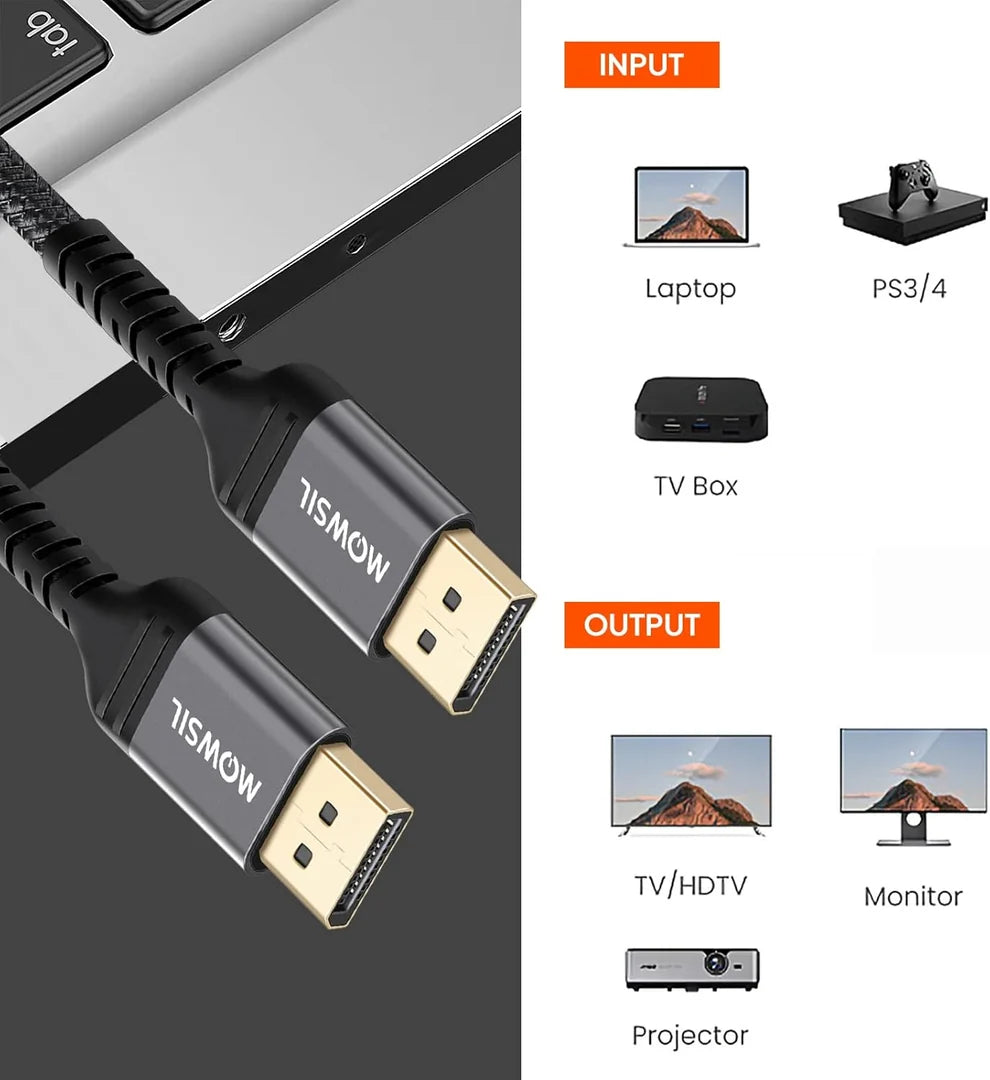 Mowsil DP 4K 60Hz 1.2 Cable Braided 2Mtr,Black