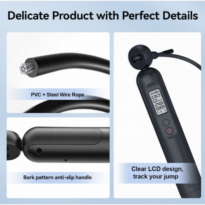 Black & Decker Lightweight PVC Jump Rope with LCD Display Adjustable and Smart Digital Electronic Sensor Jumping Free App Included