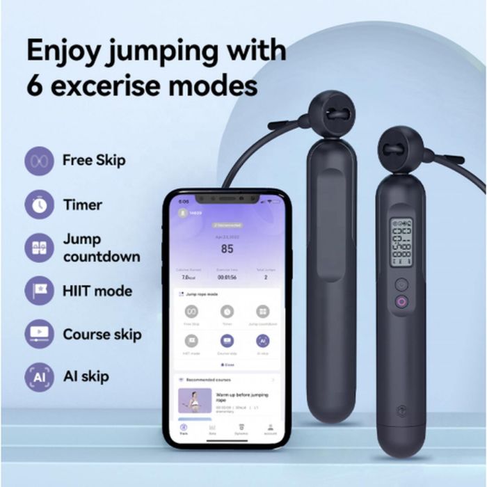 Black & Decker Lightweight PVC Jump Rope with LCD Display Adjustable and Smart Digital Electronic Sensor Jumping Free App Included
