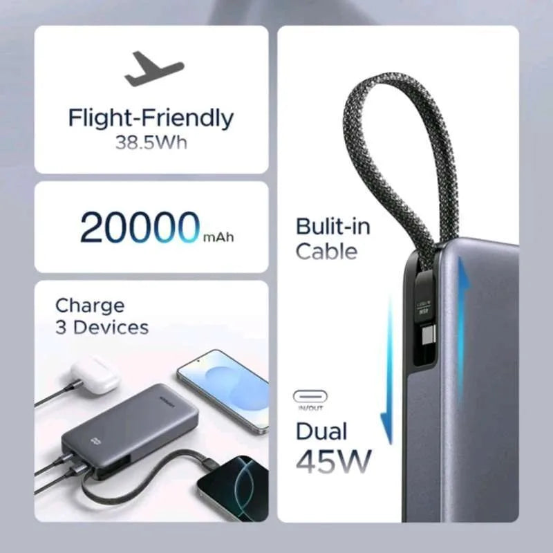 UGREEN Nexode Power Bank 45W 20000mAh Built-in Usb-C Cable