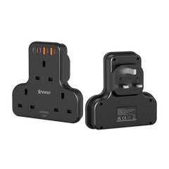 XPower WSS2 PD 20W 3 Outlet T-Shaped Extension Socket - Black