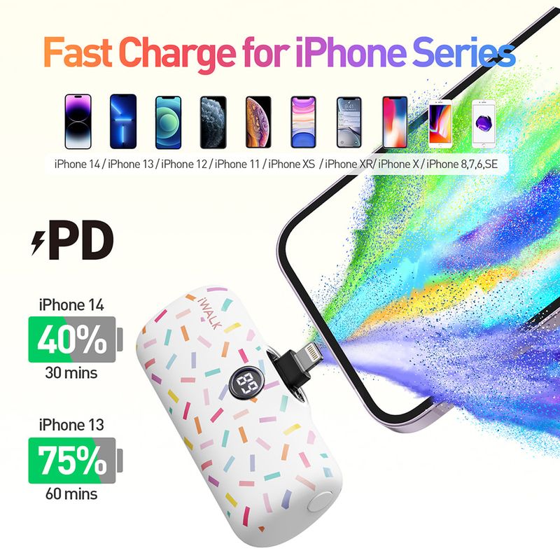 Iwalk Linkme Pro Fast Charge 4800 Mah Pocket Battery With Battery Display For iPhone  - White