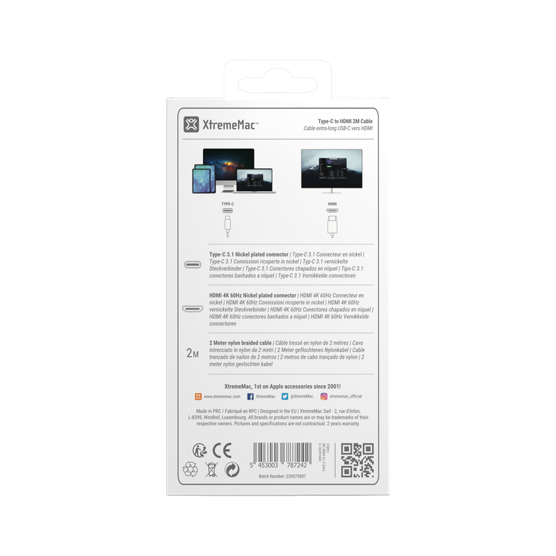 Xtrememac Type-C To HDMI Nylon Braided Cable - 2M