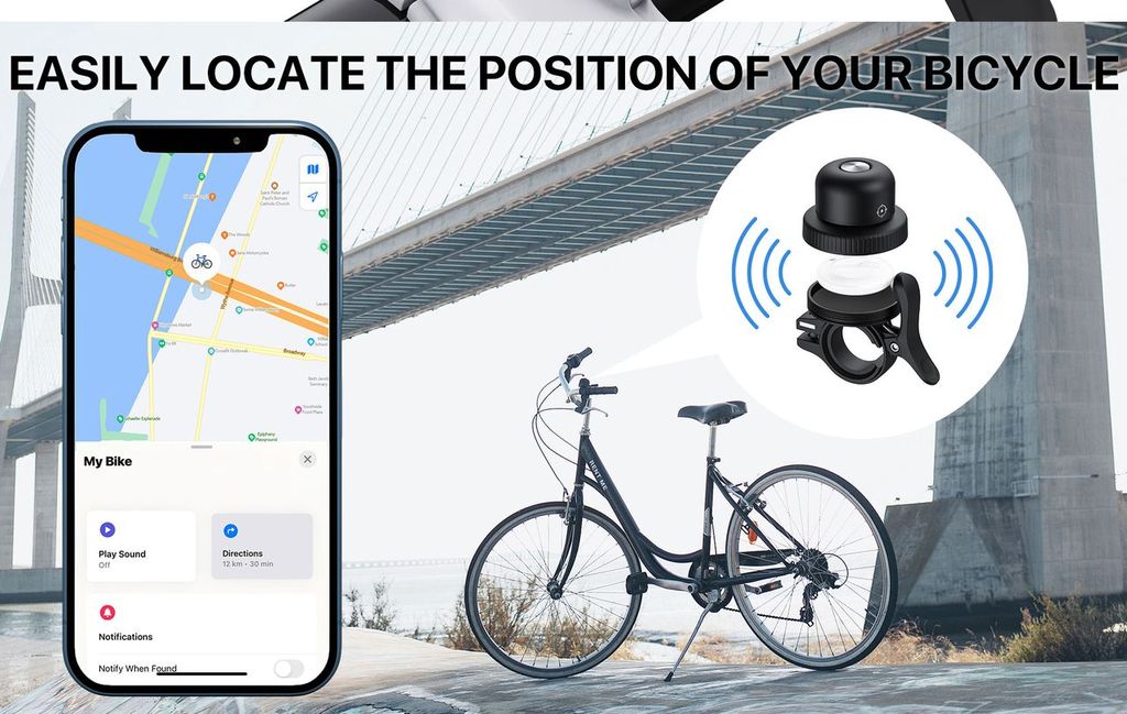 MiLi MiBell Bicycle Anti Loss Bell with Built In Bluetooth Tracker - Black