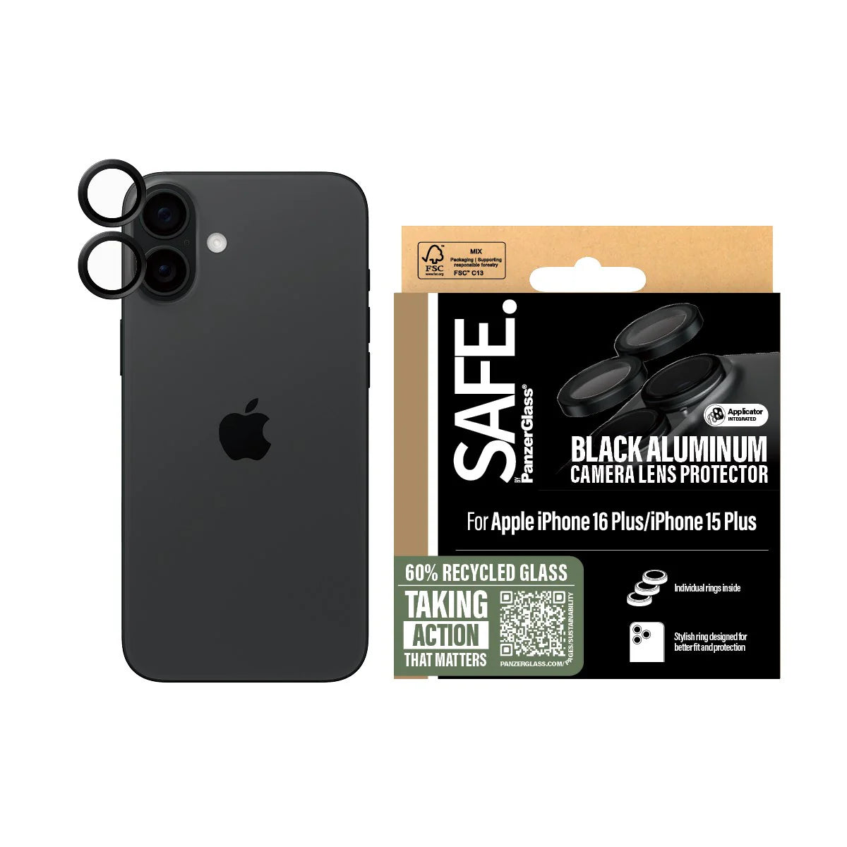 PanzerGlass® Hoops™ Black Lens Protector iPhone 16 | iPhone 16 Plus |Rings