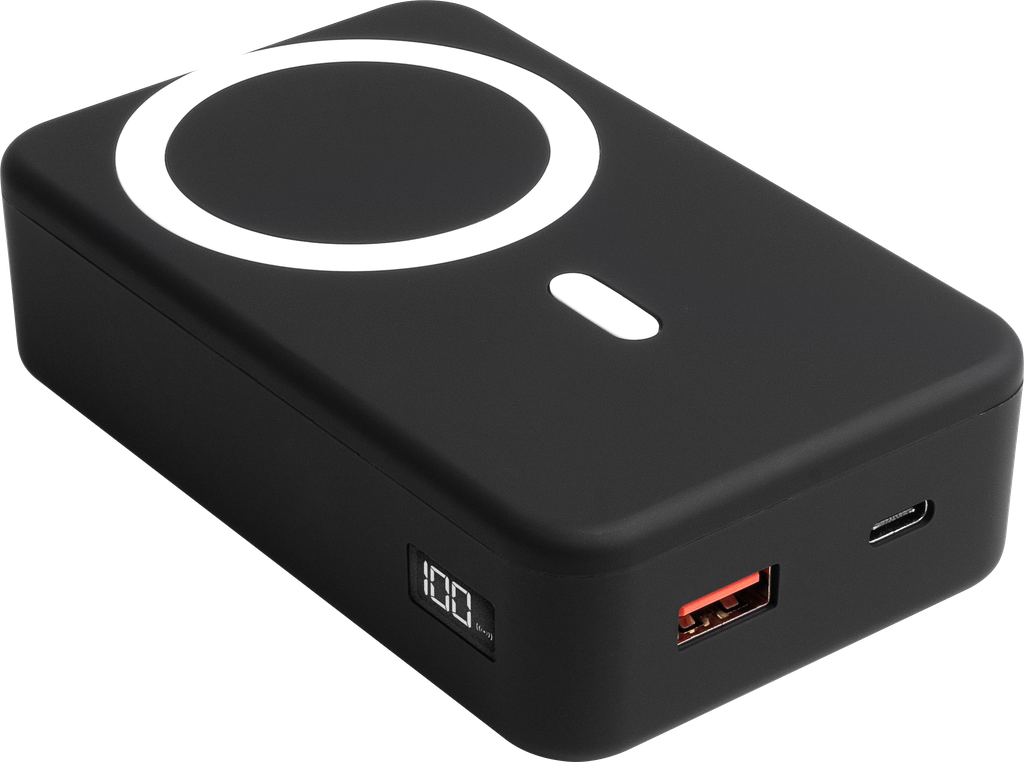 Xtrememac Magnetic Powerbank 10000 Mah Apple Magsafe Compatible - Usb-C/Usb-A Connectors With Holder - Black