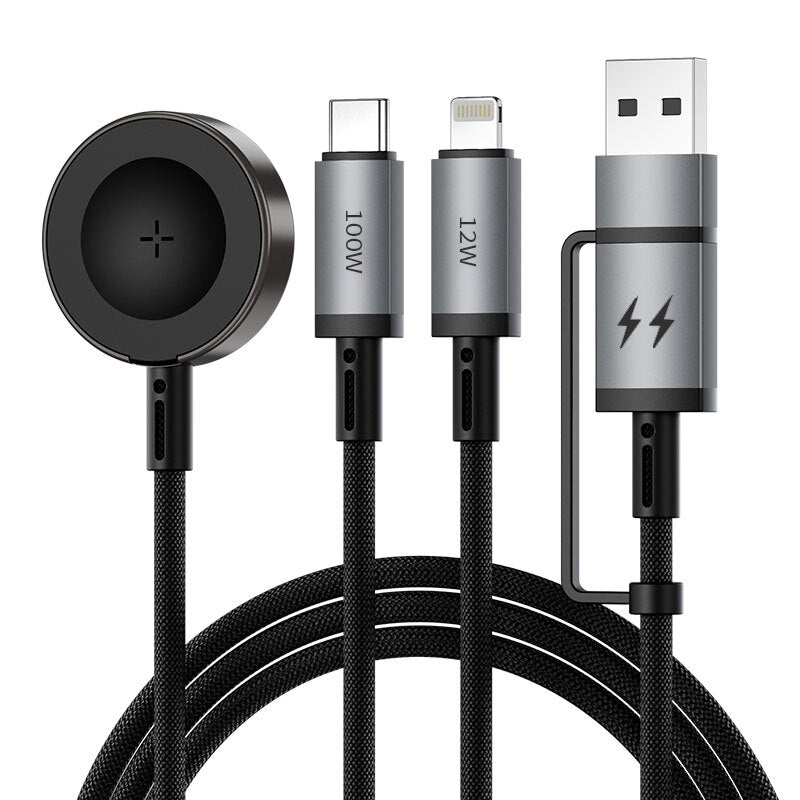 WIWU Cable de Carga Wiwu Wi-C050 Multifunction with Charge for Apple Watch 100W 1.2m Black