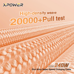 XPower CC240 240W Zinc Alloy Super-Speed Charging Cable - Orange