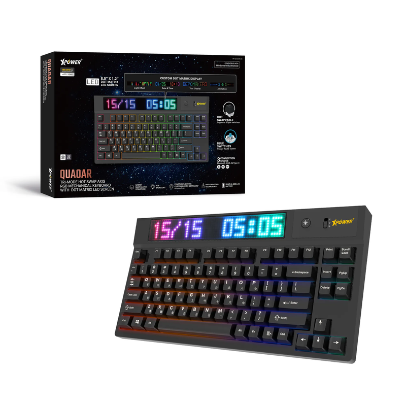 XPower Quaoar Tri-Mode Hot Swap Axis Mechanical Keyboard with LED Dot Matrix Screen