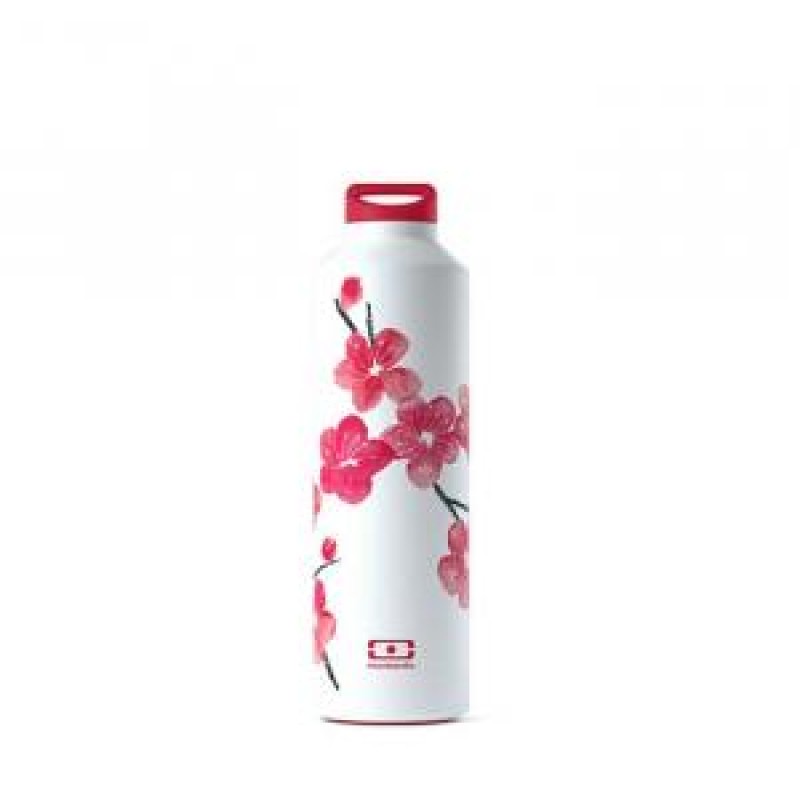 مونبنتو - زجاجة مياه جرافيك الزهور الوردية ام اي عازلة للحرارة من الستانلس ستيل - 0.500 ليتر