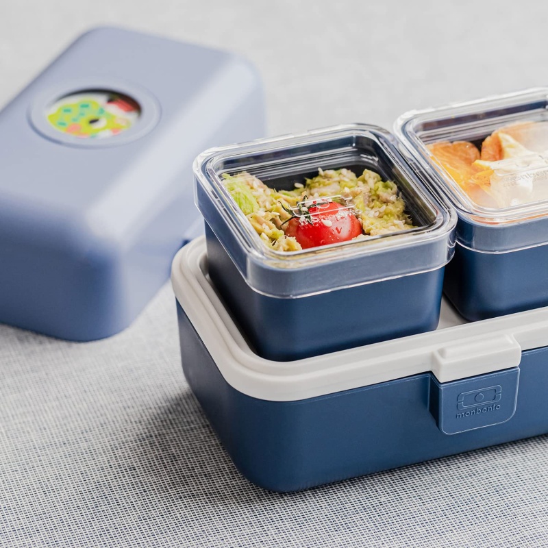 مونبنتو - صندوق غذاء بينتو من إم بي تريزور أزرق انفينيتي للأطفال - 3 أقسام للغداء المدرسي وتغليف الوجبات الخفيفة
