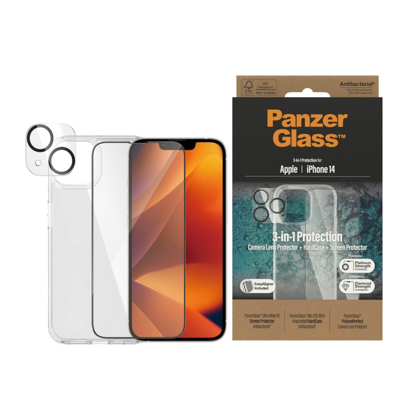 PanzerGlass For iPhone 14 Bundle Camera Lens Protector - HardCase - Screen Protector Clear