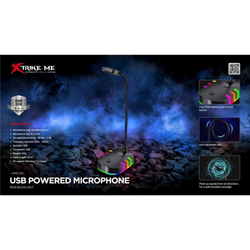 XTRIKE ME XMC-02 - ميكروفون ألعاب سلكي متعدد الاتجاهات ، USB ، حساسية عالية مع إضاءة RGB