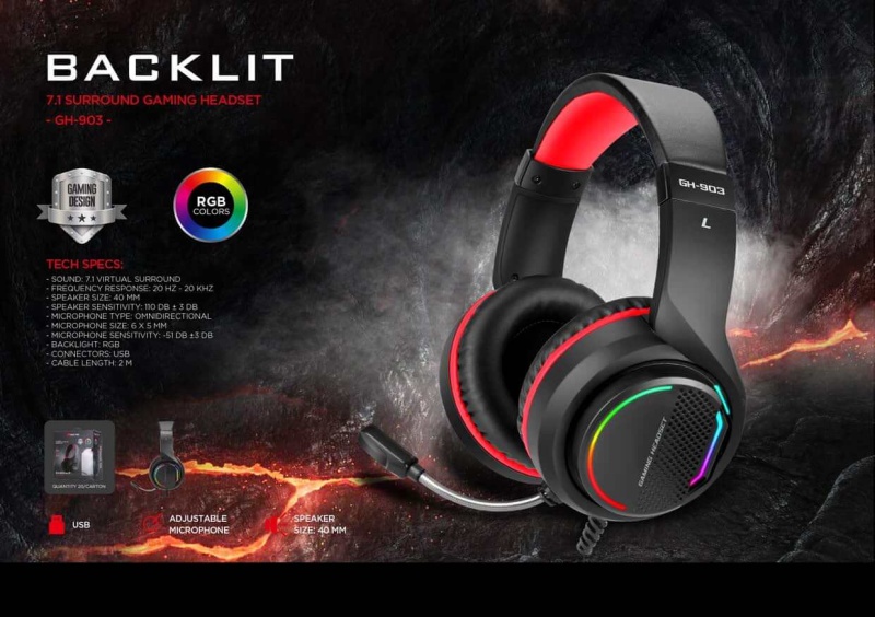 سماعة الألعاب 7.1 Surround RGB GH-903 Smartphone ، PC ، PS4 ، Xbox One ، كابل 2 متر