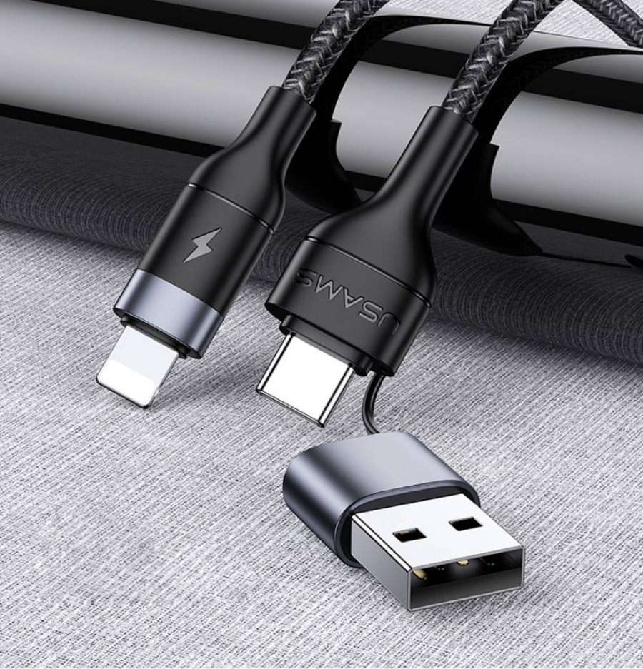 USB + Type-C to Type-C + Lightning PD Cable Cable and Fast Shipping Black