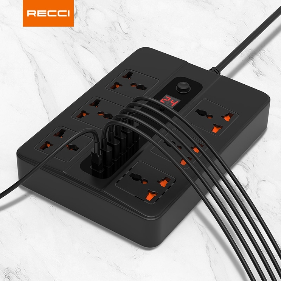 مشترك طاقة متعدد الوظائف 2 متر 6 مخارج 5 منافذ USB + TYPE-C
