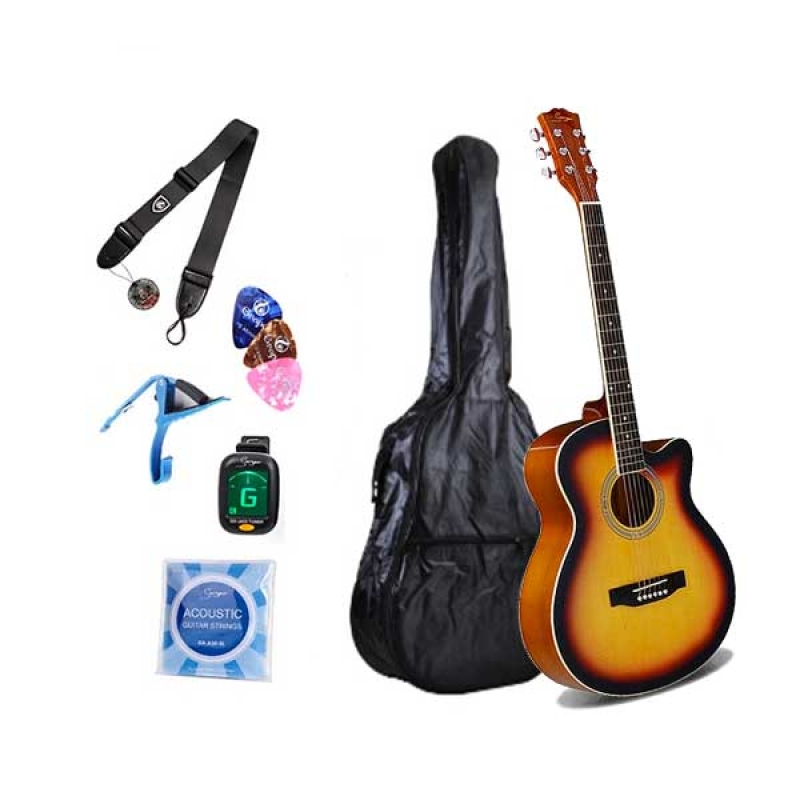 SMIGER 40inch Acoustic Guitar Pack, Sunburst - GA-H10-3TS