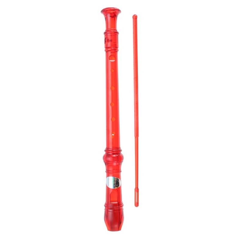 SWAN Soprano Recorder, 8-Hole Plastic Transparent Flute with Cleaning Rod For Beginners, Red - SW-8KT-RED