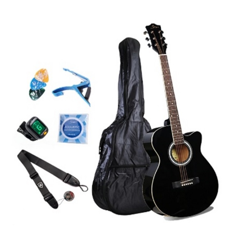 SMIGER 40Inch High Quality Acoustic Guitar Pack, Black - GA-H60-BK