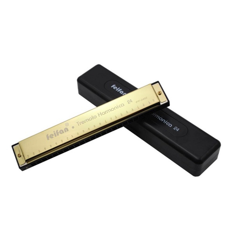 FEIFAN 24 Holes 8K Titanium Tremolo Harmonica, Key of C - FF-2024-GOLD