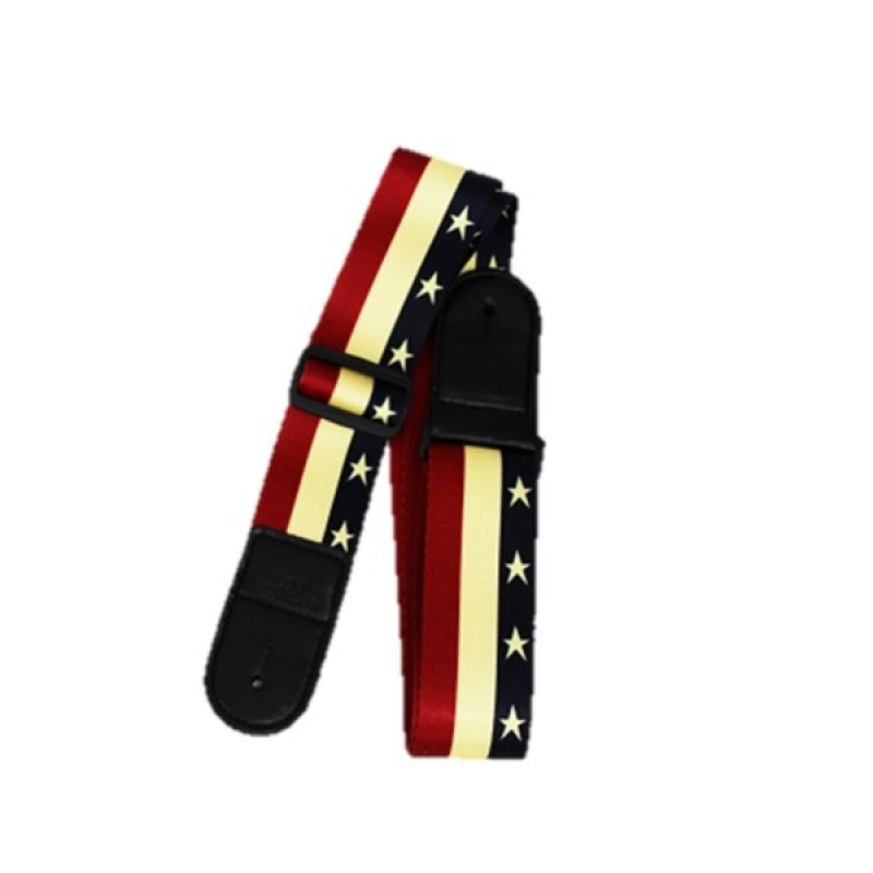 P&P Adjustable Wide Guitar Strap, Woven Cotton & Leather For Electric & Acoustic Guitars - P-STRAP-FLAG