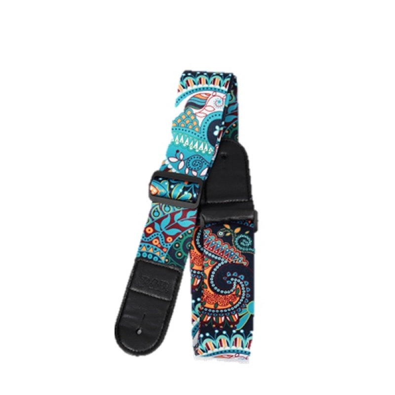 P&P Adjustable Wide Guitar Strap, Woven Cotton & Leather For Electric & Acoustic Guitars - P-STRAP-BLUE