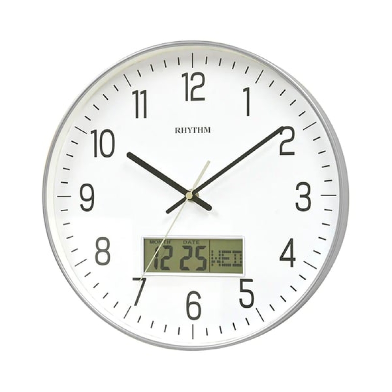 Rhythm Metallic LCD Display Analog Wall Clock - CFG723NR19