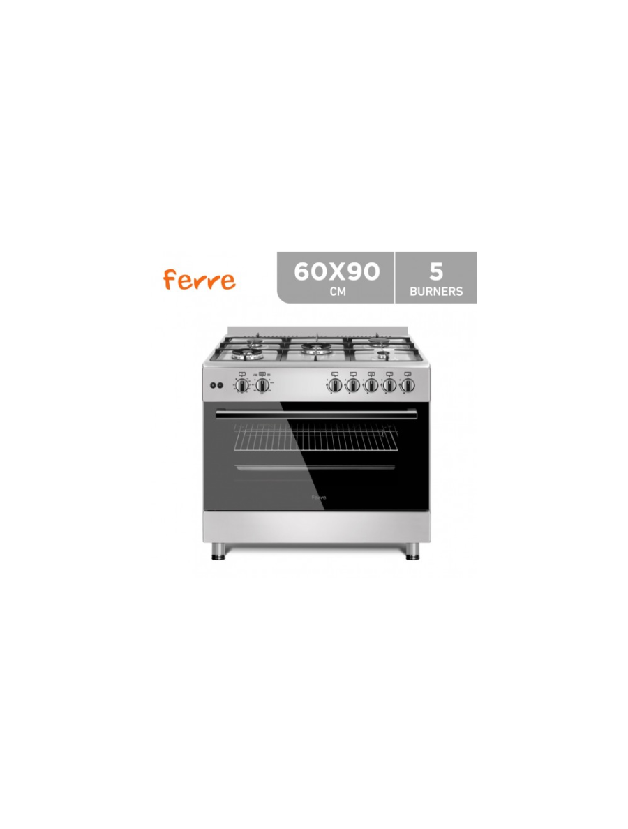 Ferre Gas Cooker 60*90 5 Gas Burner Steel + Silver