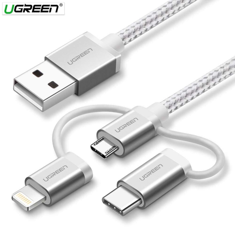 Ugreen 3 in 1 Multi Connecter MICRO + LIGHTNING + TYPE-C -Silver 1M