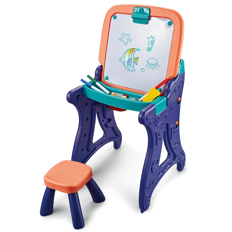 Kids Learning Table Drawing Board Set With Chair, Blue