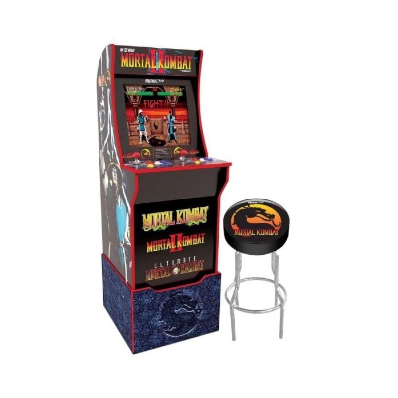 ماكينه ألعاب Mortal Kombat مع Marquee مضئ ومقعد من Arcade1Up