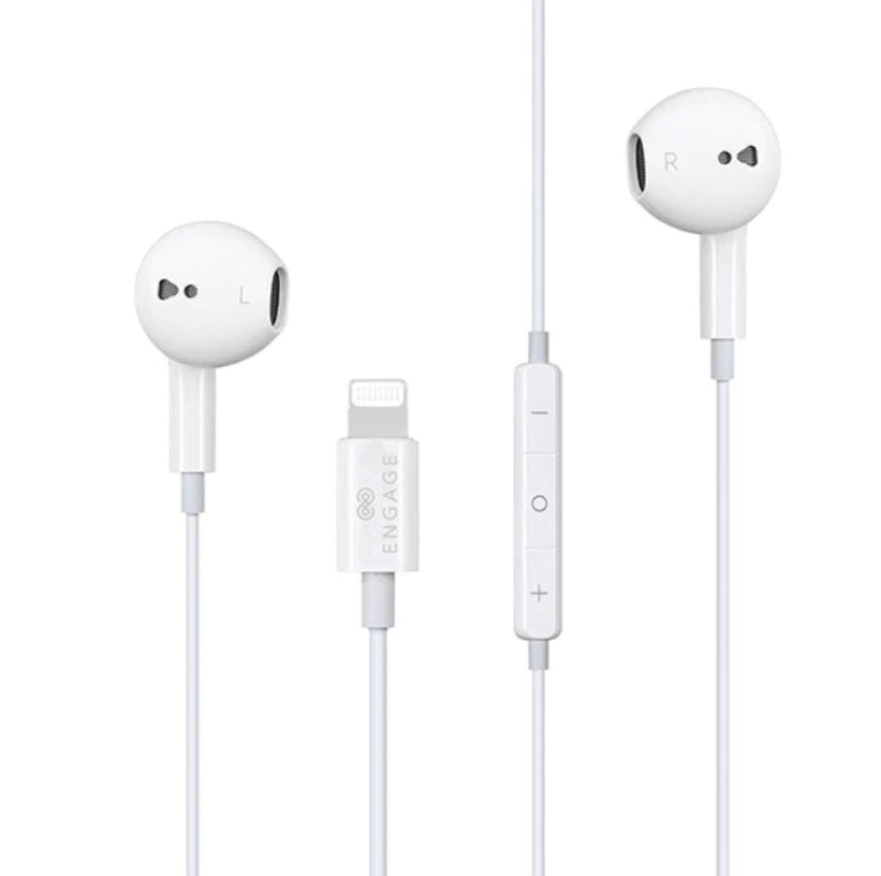 Engage MFI Apple Lightning Wired Earphone White