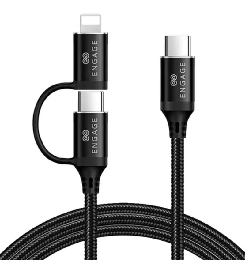 Engage Type-C to Type-C PD 60W Cable with Lightning Connector Black 30 cm