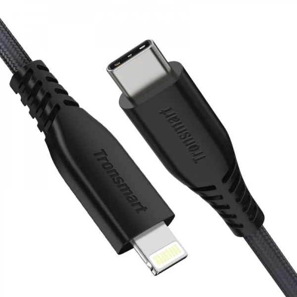 كابل Tronsmart LCC04B  من النايلون المضفر المزدوج بطول 4 اقدام/1.2 متر من USB-C إلى Lightning - اسود