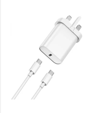 20 شاحن PD + مجموعة كابلات قابس بريطاني + كابل C إلى C، Wi-U001 C-C أبيض