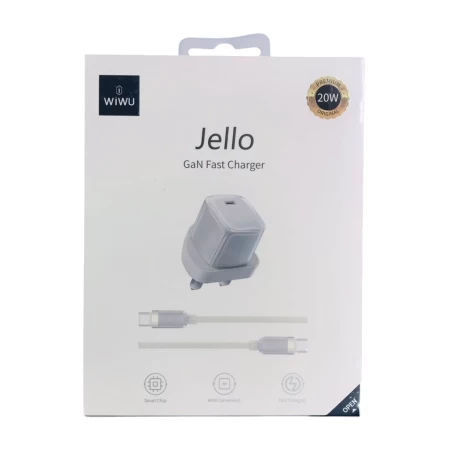 Wi-U016 جيلو 20 واط PD، شاحن سريع GaN + مجموعة كابل التوصيل + كابل من Type-C إلى Type-C لون التيتانيوم