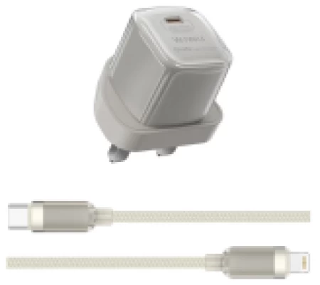 Wi-U016 Jello 20W PD، GaN Fast Charger + Cable Set UK Plug + Type-C to Lightning Cable تيتانيوم اللون
