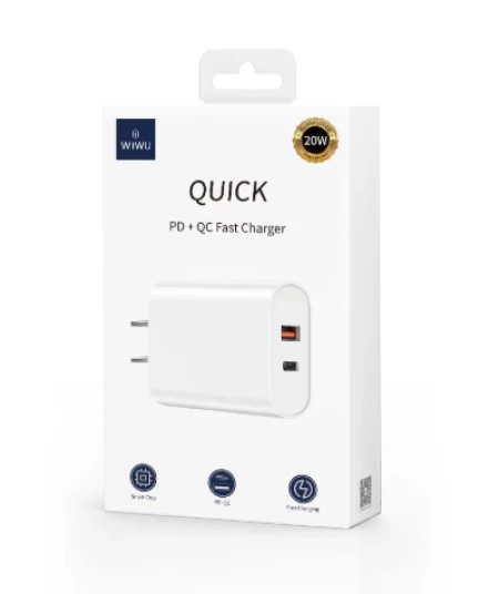 شاحن PD+QC, قابس امريكي, Wi-U003, اسود