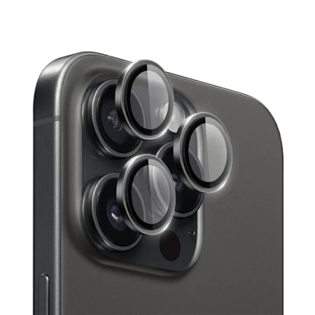 LG-004 PVD ثنائي اللون سهل التركيب، واقي عدسة 15 برو ماكس، تيتانيوم أسود