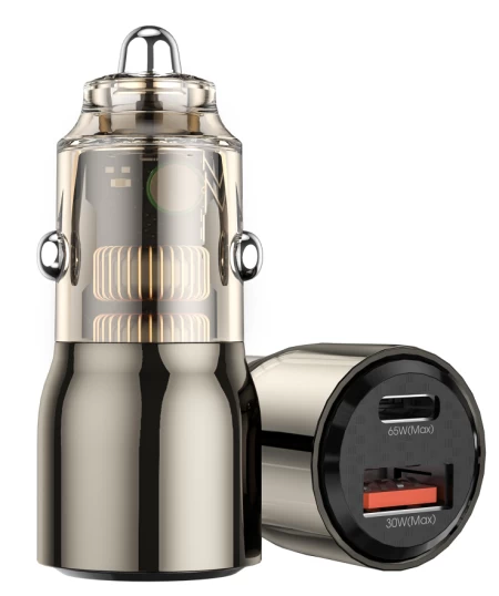 شاحن سيارة سريع من سبائك الزنك Wi-QC012 بقدرة 95 وات PD+QC أسود شفاف