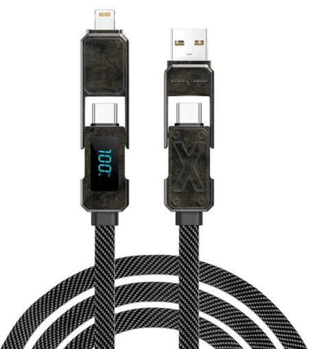 X Series 100W شحن سريع شاشة ديجيتال سبائك الزنك المغناطيسي جديلة 2 في 2 كابل 100W Wi-C039 A+C-C+L 1.5M أسود