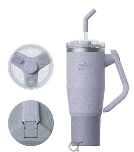 Brave Temp Guard Vacuum Insulated Travel Mug – 180° Rotating Handle, 24H Cold & 12H Hot Retention, Leak-Proof Lids, 950ml - Purpel