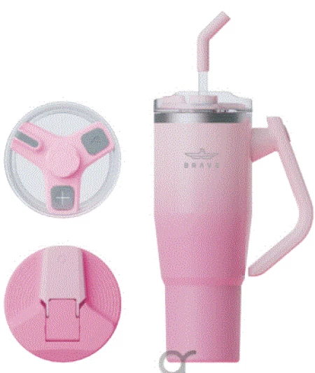 Brave Temp Guard Vacuum Insulated Travel Mug – 180° Rotating Handle, 24H Cold & 12H Hot Retention, Leak-Proof Lids, 1200ml - Pink