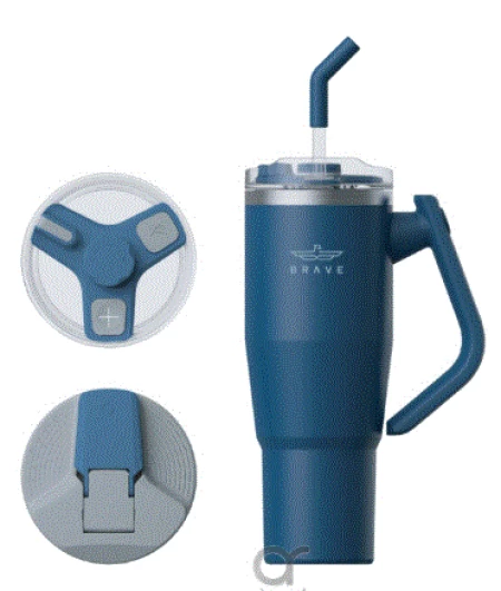 Brave Temp Guard Vacuum Insulated Travel Mug – 180° Rotating Handle, 24H Cold & 12H Hot Retention, Leak-Proof Lids, 1200ml - Nave Blue