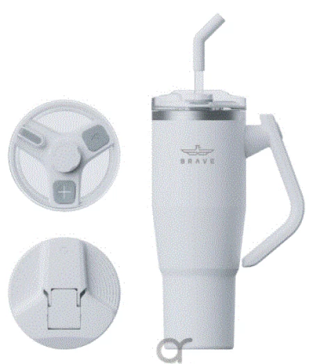 Brave Temp Guard Vacuum Insulated Travel Mug – 180° Rotating Handle, 24H Cold & 12H Hot Retention, Leak-Proof Lids, 1200ml - White